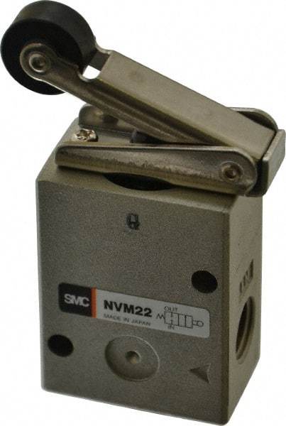 SMC PNEUMATICS - 1.00 CV Rate, 1/4" NPT Inlet Mechanical Valve - 2 Way, 2 Ports, Roller Lever - Eagle Tool & Supply