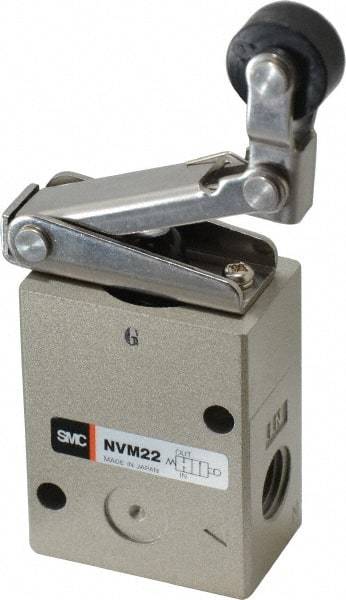 SMC PNEUMATICS - 1.00 CV Rate, 1/4" NPT Inlet Mechanical Valve - 2 Way, 2 Ports, Roller Lever One Way - Eagle Tool & Supply