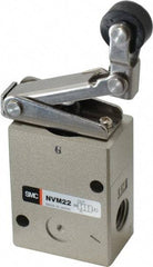 SMC PNEUMATICS - 1.00 CV Rate, 1/4" NPT Inlet Mechanical Valve - 2 Way, 2 Ports, Roller Lever One Way - Eagle Tool & Supply