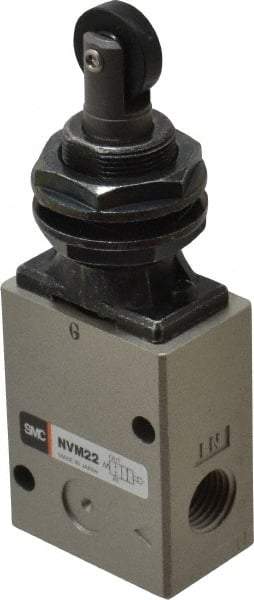 SMC PNEUMATICS - 1.00 CV Rate, 1/4" NPT Inlet Mechanical Valve - 2 Way, 2 Ports, Roller Plunger Inline - Eagle Tool & Supply