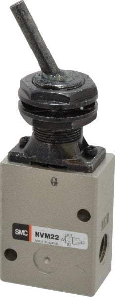 SMC PNEUMATICS - 1.00 CV Rate, 1/4" NPT Inlet Mechanical Valve - 2 Way, 2 Ports, Toggle Lever - Eagle Tool & Supply
