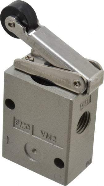 SMC PNEUMATICS - 1.00 CV Rate, 1/4" NPT Inlet Mechanical Valve - 3 Way, 2 Ports, Roller Lever - Eagle Tool & Supply