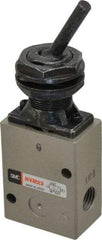 SMC PNEUMATICS - 1.00 CV Rate, 1/4" NPT Inlet Mechanical Valve - 3 Way, 2 Ports, Toggle Lever - Eagle Tool & Supply