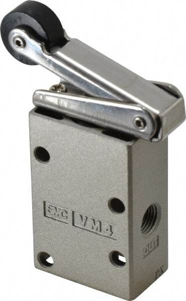 SMC PNEUMATICS - 0.38 CV Rate, 1/4" NPT Inlet Mechanical Valve - 3 Way, 3 Ports, Roller Lever - Eagle Tool & Supply