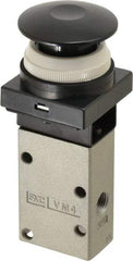 SMC PNEUMATICS - 0.38 CV Rate, 1/4" NPT Inlet Mechanical Valve - 3 Way, 3 Ports, Push Button Mushroom - Eagle Tool & Supply