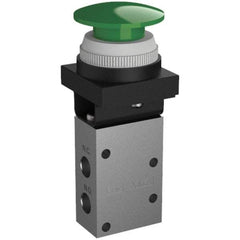 SMC PNEUMATICS - 0.38 CV Rate, 1/4" NPT Inlet Mechanical Valve - 3 Way, 3 Ports, Push Button Mushroom - Eagle Tool & Supply