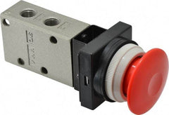 SMC PNEUMATICS - 0.38 CV Rate, 1/4" NPT Inlet Mechanical Valve - 3 Way, 3 Ports, Push Button Mushroom - Eagle Tool & Supply