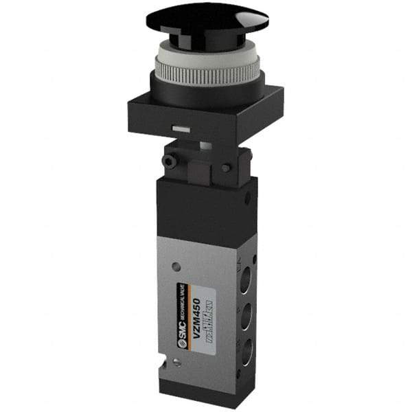 SMC PNEUMATICS - 0.55 CV Rate, 1/8" NPT Inlet Mechanical Valve - 4 Way, 5 Ports, Push Button Mushroom - Eagle Tool & Supply