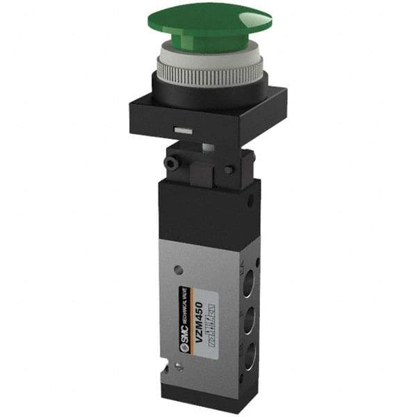 SMC PNEUMATICS - 0.55 CV Rate, 1/8" NPT Inlet Mechanical Valve - 4 Way, 5 Ports, Push Button Mushroom - Eagle Tool & Supply