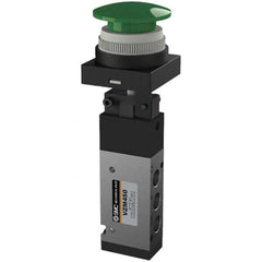 SMC PNEUMATICS - 0.55 CV Rate, 1/8" NPT Inlet Mechanical Valve - 4 Way, 5 Ports, Push Button Mushroom - Eagle Tool & Supply