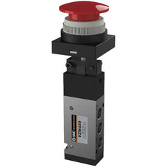 SMC PNEUMATICS - 0.55 CV Rate, 1/8" NPT Inlet Mechanical Valve - 4 Way, 5 Ports, Push Button Mushroom - Eagle Tool & Supply