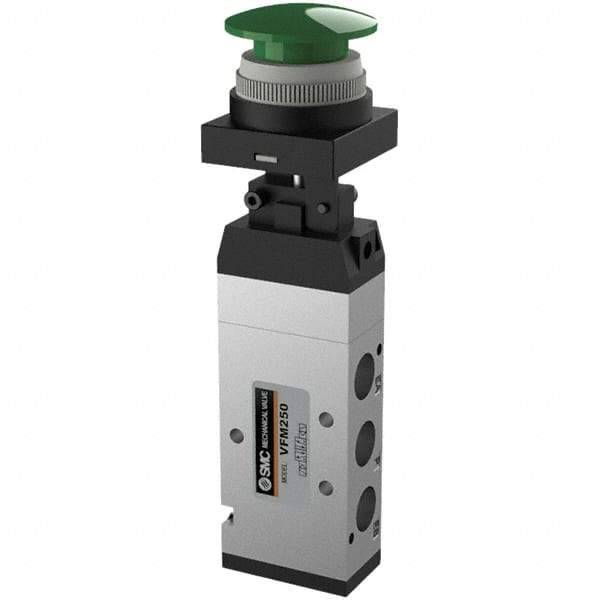 SMC PNEUMATICS - 1.00 CV Rate, 1/4" NPT Inlet Mechanical Valve - 4 Way, 5 Ports, Push Button Mushroom - Eagle Tool & Supply