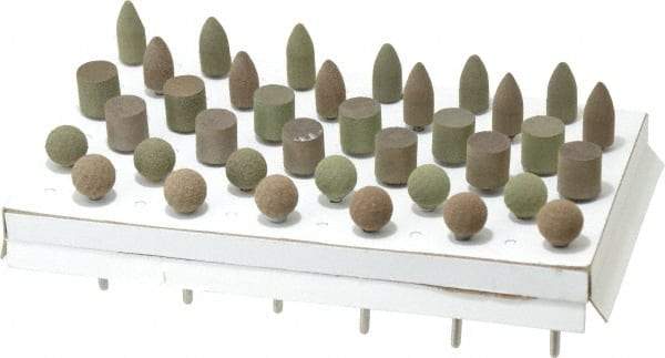 Grier Abrasives - 36 Piece Aluminum Oxide Rubber Rubber Mounted Abrasive Wheel Set - Includes Mounted Wheels with 1/8" Diam x 1-1/2" Long Shank - Eagle Tool & Supply