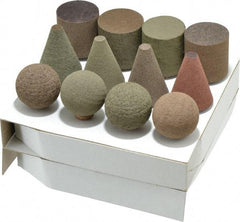 Grier Abrasives - 12 Piece Aluminum Oxide Rubber Rubber Mounted Abrasive Wheel Set - Includes Mounted Wheels with 1/4" Diam x 1-1/2" Long Shank - Eagle Tool & Supply