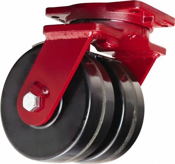 Hamilton - 6" Diam x 3" Wide x 8-1/2" OAH Top Plate Mount Dual Swivel Caster - Phenolic, 4,000 Lb Capacity, Straight Roller Bearing, 6-1/8 x 7-1/2" Plate - Eagle Tool & Supply