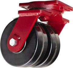 Hamilton - 10" Diam x 3" Wide x 12-1/2" OAH Top Plate Mount Dual Swivel Caster - Phenolic, 4,000 Lb Capacity, Straight Roller Bearing, 6-1/8 x 7-1/2" Plate - Eagle Tool & Supply