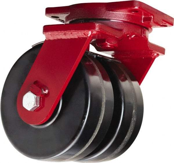 Hamilton - 8" Diam x 3" Wide x 10-1/2" OAH Top Plate Mount Dual Swivel Caster - Phenolic, 4,000 Lb Capacity, Straight Roller Bearing, 6-1/8 x 7-1/2" Plate - Eagle Tool & Supply