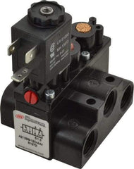 ARO/Ingersoll-Rand - 3/8" Inlet x 3/8" Outlet, Solenoid Actuator, Spring Return, 2 Position, Body Ported Solenoid Air Valve - 120 VAC Input, 63 CFM, 1.7 CV, 4 Way, 150 psi, 3-1/2" Long x '2-1/2" Wide x 3-5/8" High, 0 to 180°F - Eagle Tool & Supply