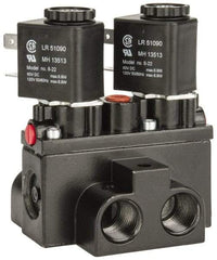 ARO/Ingersoll-Rand - 3/8" Inlet x 3/8" Outlet, Solenoid Actuator, Solenoid Return, 3 Position, Body Ported Solenoid Air Valve - 120 VAC Input, 63 CFM, 1.7 CV, 4 Way, 150 psi, 4" Long x '2-1/2" Wide x 3-5/8" High, 0 to 180°F - Eagle Tool & Supply
