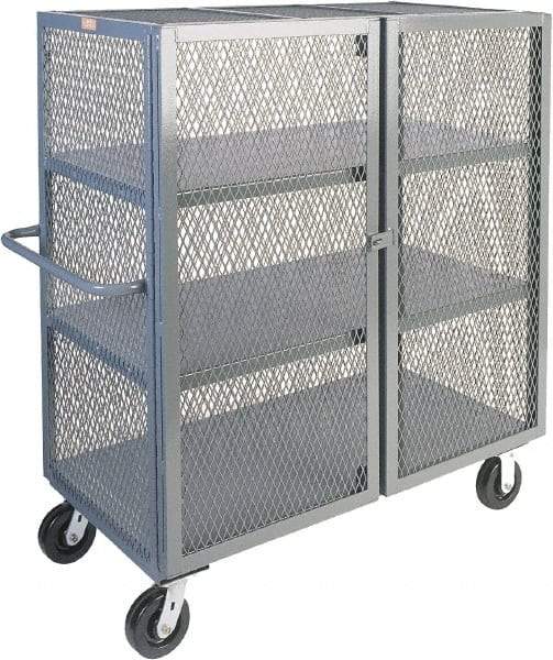 Jamco - 3,000 Lb Capacity, 3 Shelf, 4-Sided Steel Mesh Security Truck - 36" Long x 72" Wide x 57" High, 6" Diam Phenolic Wheels - Eagle Tool & Supply