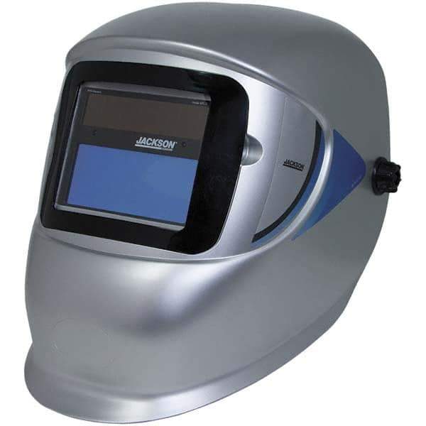 Jackson Safety - 4" Window Width x 3" Window Height, 9 to 13 Shade Auto-Darkening Lens, Fixed Front Welding Helmet - Silver Thermoplastic - Eagle Tool & Supply