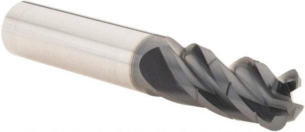 Iscar - 1/2" Diam, Variable Pitch, 1" LOC, 4 Flute Solid Carbide 0.1" Corner Radius Roughing End Mill - AlTiN Finish, 3" OAL, 1/2" Shank Diam, Single End, Centercutting, 38° Helix - Eagle Tool & Supply