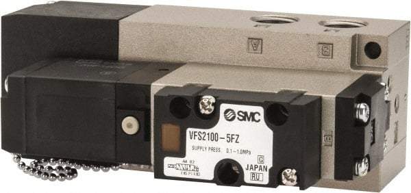 SMC PNEUMATICS - 0.8 CV Flow Rate, Single Solenoid Pilot Operated Valve - 5 Port, 2 Position, Spring Return, 1/4" NPT Inlet, 24 V - Eagle Tool & Supply