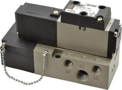 SMC PNEUMATICS - 0.8 CV Flow Rate, Single Solenoid Pilot Operated Valve - 5 Port, 2 Position, Spring Return, 1/4" NPT Inlet, 110 V - Eagle Tool & Supply