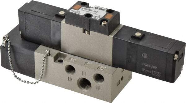 SMC PNEUMATICS - 0.8 CV Flow Rate, Double Solenoid Pilot Operated Valve - 5 Port, 2 Position, 1/4" NPT Inlet, 24 V - Eagle Tool & Supply