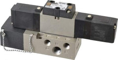 SMC PNEUMATICS - 0.8 CV Flow Rate, Double Solenoid Pilot Operated Valve - 5 Port, 2 Position, 1/4" NPT Inlet, 110 V - Eagle Tool & Supply