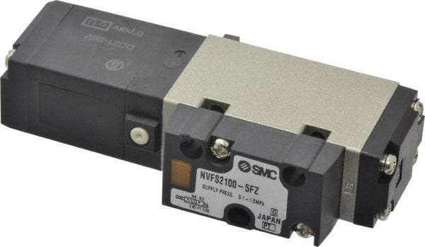 SMC PNEUMATICS - 0.8 CV Flow Rate, Single Solenoid Pilot Operated Valve - 5 Port, 2 Position, Spring Return, 1/4" NPT Inlet, 24 V - Eagle Tool & Supply