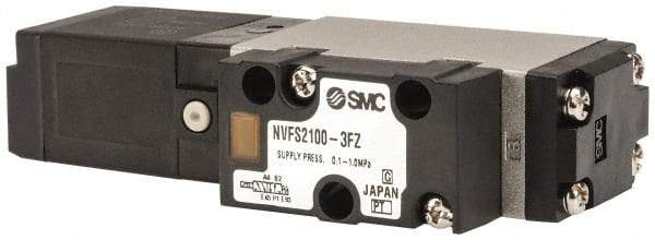 SMC PNEUMATICS - 0.8 CV Flow Rate, Single Solenoid Pilot Operated Valve - 5 Port, 2 Position, Spring Return, 1/4" NPT Inlet, 110 V - Eagle Tool & Supply