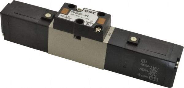 SMC PNEUMATICS - 0.8 CV Flow Rate, Double Solenoid Pilot Operated Valve - 5 Port, 2 Position, 1/4" NPT Inlet, 110 V - Eagle Tool & Supply