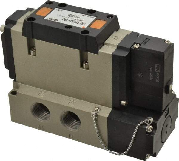 SMC PNEUMATICS - 3.6 CV Flow Rate, Single Solenoid Pilot Operated Valve - 5 Port, 2 Position, Spring Return, 1/2" NPT Inlet, 24 V - Eagle Tool & Supply