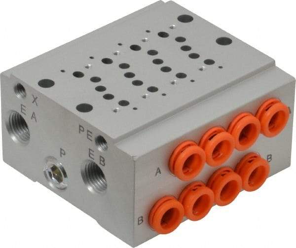 SMC PNEUMATICS - 0.3 CV Flow Rate, 4 Station Pilot Operated Solenoid Valve - 1/4" Push to Connect Inlet, Bar Manifold Base Mounted - Eagle Tool & Supply