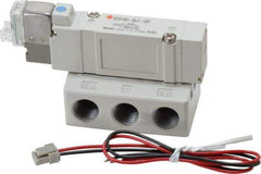 SMC PNEUMATICS - 0.7 CV Flow Rate, Single Solenoid Pilot Operated Valve - 5 Port, 2 Position, Spring Return, 1/4" NPT Inlet, 24 V - Eagle Tool & Supply