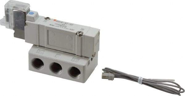 SMC PNEUMATICS - 0.7 CV Flow Rate, Single Solenoid Pilot Operated Valve - 5 Port, 2 Position, Spring Return, 1/4" NPT Inlet, 110 V - Eagle Tool & Supply