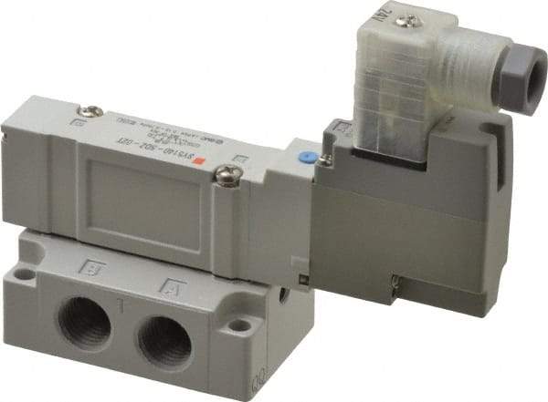 SMC PNEUMATICS - 0.7 CV Flow Rate, Single Solenoid Pilot Operated Valve - 5 Port, 2 Position, Spring Return, 1/4" NPT Inlet, 24 V - Eagle Tool & Supply