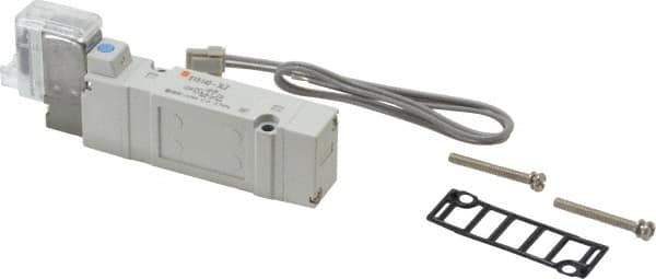 SMC PNEUMATICS - 0.7 CV Flow Rate, Single Solenoid Pilot Operated Valve - 5 Port, 2 Position, Spring Return, 1/4" Push to Connect Inlet, 110 V - Eagle Tool & Supply