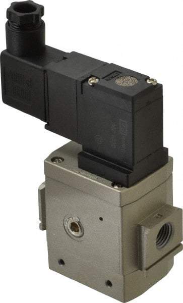SMC PNEUMATICS - 1/4" Female NPT x 1/8" Gage Port Soft Start-Up Valve - 24V, DC Input, DIN Electrical Entry & 30 to 150 psi - Eagle Tool & Supply