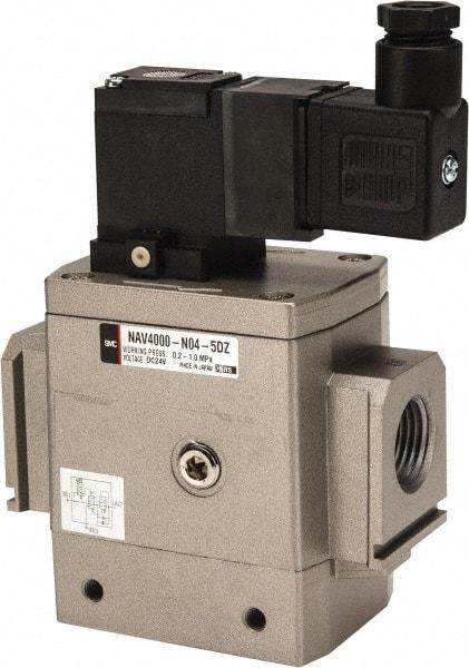 SMC PNEUMATICS - 1/2" Female NPT x 1/8" Gage Port Soft Start-Up Valve - 24V, DC Input, DIN Electrical Entry & 30 to 150 psi - Eagle Tool & Supply