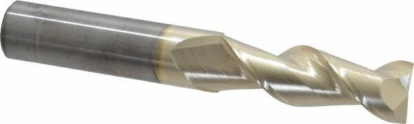 Accupro - 3/4", 2-1/4" LOC, 3/4" Shank Diam, 5" OAL, 2 Flute, Solid Carbide Square End Mill - Single End, ZrN Finish, Spiral Flute, 45° Helix, Centercutting, Right Hand Cut, Right Hand Flute - Eagle Tool & Supply