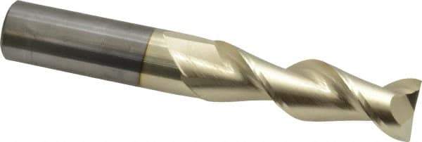 Accupro - 3/4", 2-1/2" LOC, 3/4" Shank Diam, 5" OAL, 2 Flute, Solid Carbide Square End Mill - Single End, ZrN Finish, Spiral Flute, 45° Helix, Centercutting, Right Hand Cut, Right Hand Flute - Eagle Tool & Supply