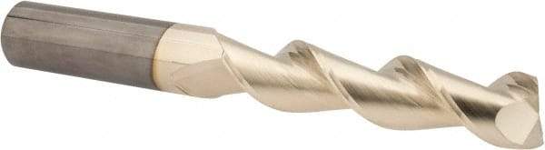Accupro - 3/4", 3-1/4" LOC, 3/4" Shank Diam, 6" OAL, 2 Flute, Solid Carbide Square End Mill - Single End, ZrN Finish, Spiral Flute, 45° Helix, Centercutting, Right Hand Cut, Right Hand Flute - Eagle Tool & Supply