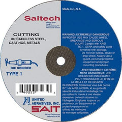 Sait - 3" Aluminum Oxide Cutoff Wheel - 0.035" Thick, 3/8" Arbor, 25,000 Max RPM, Use with Die Grinders - Eagle Tool & Supply