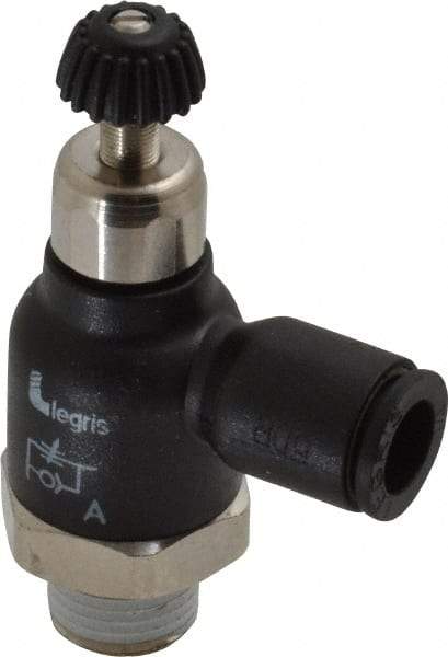 Legris - 1/4" Tube OD x 1/8 Male NPT Compact Meter Out Flow Control Valve - 14.5 to 145 psi, Nylon - Eagle Tool & Supply