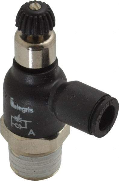Legris - 1/4" Tube OD x 1/4 Male NPT Compact Meter Out Flow Control Valve - 14.5 to 145 psi, Nylon - Eagle Tool & Supply