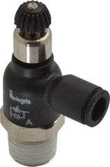 Legris - 1/4" Tube OD x 1/4 Male NPT Compact Meter Out Flow Control Valve - 14.5 to 145 psi, Nylon - Eagle Tool & Supply