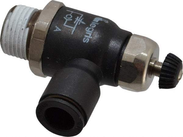 Legris - 3/8" Tube OD x 3/8 Male NPT Compact Meter Out Flow Control Valve - 14.5 to 145 psi, Nylon - Eagle Tool & Supply