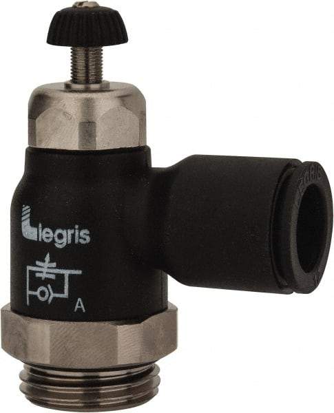 Legris - 12mm Tube OD x 1/2 Male BSPP Compact Meter Out Flow Control Valve - 14.5 to 145 psi, Nylon - Eagle Tool & Supply